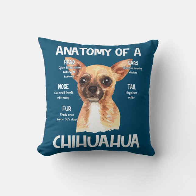 Anatomy Of A Chihuahua For Dog Lovers Cushion (Front)