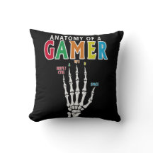 Anatomy Of A Gamer Skeleton Hand Funny  Pillow