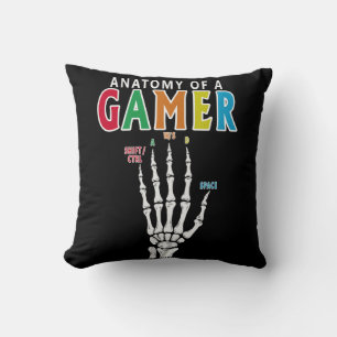 Anatomy Of A Gamer Skeleton Hand Funny Pillow