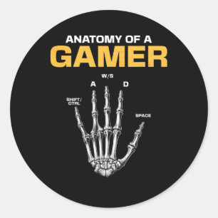 Anatomy Of A Gamer Skeleton Hand Funny Video Gamer Classic Round Sticker