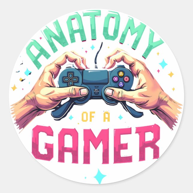 Anatomy of a Gamer sticker- Retro Gamer Tee Classic Round Sticker (Front)