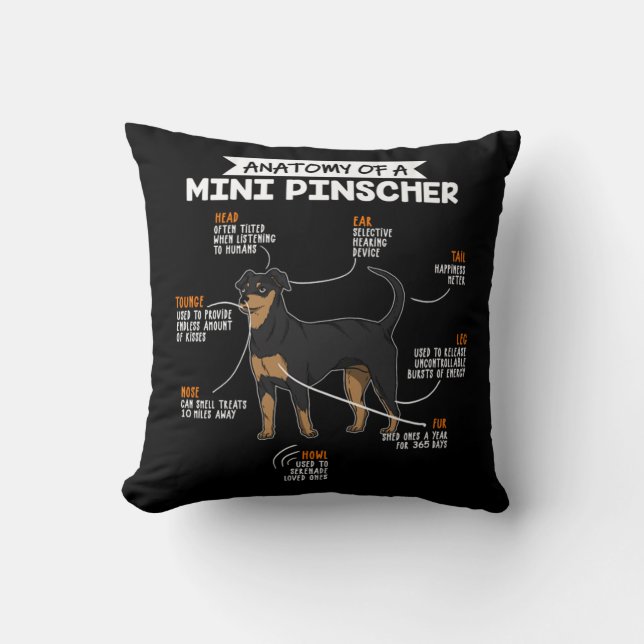 Anatomy Of A Mini Pinscher Funny Dog Owner Gift Cushion (Front)