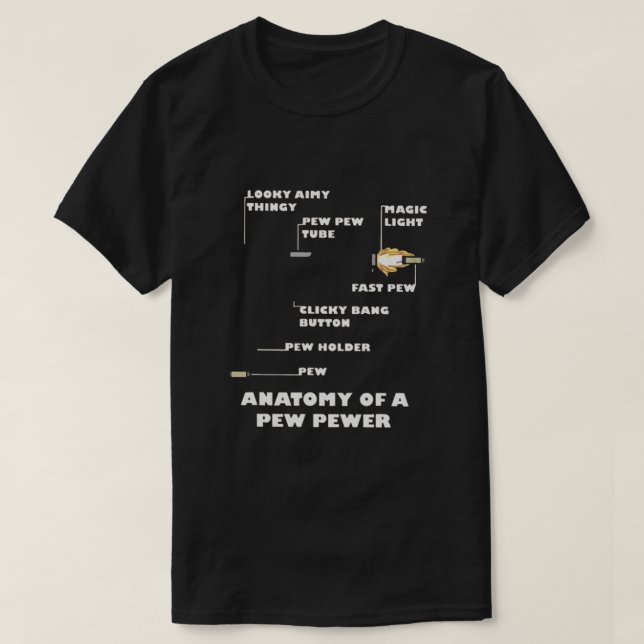 Anatomy of a Pew Pewer T-Shirt (Design Front)