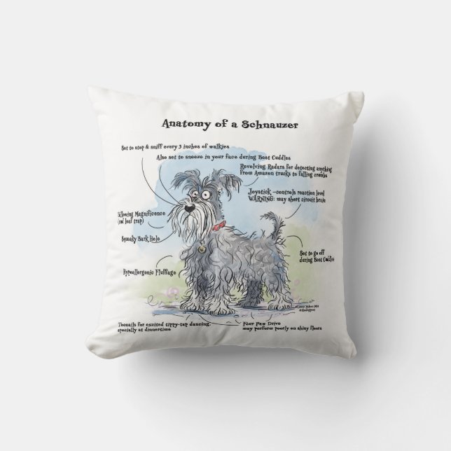 Anatomy of a Schnauzer Throw Pillow (Front)