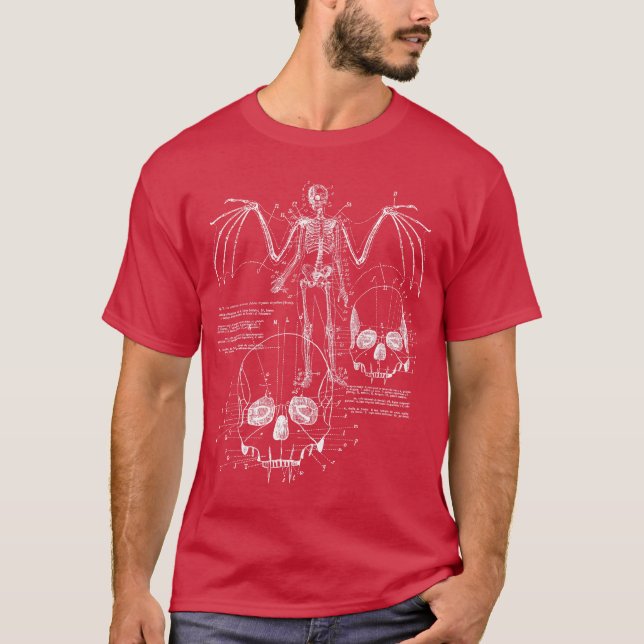 Anatomy Of A Vampire Skull w Fangs Bat Wings Skele T-Shirt (Front)
