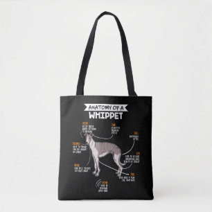 anatomy of a whippet dog funny dog lover gift tote bag