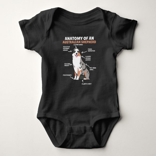 Anatomy Of An Australian Shepherd Sweet Dogs Baby Bodysuit (Front)