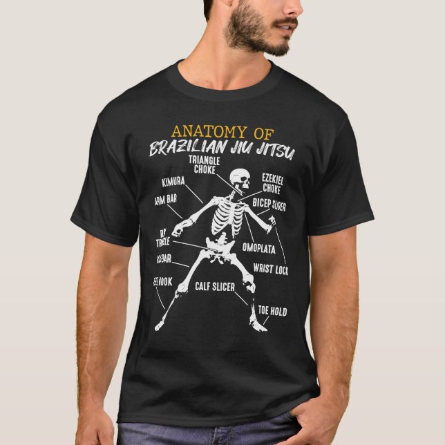 Anatomy of Brazilian Jiu Jitsu Fighter Skeleton T-Shirt (Front)