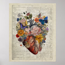 Anatomy of Human Heart with Flowers & Butterflies