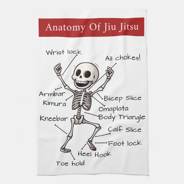 Anatomy Of Jiu Jitsu BJJ Skeleton Submission Guide Tea Towel (Vertical)