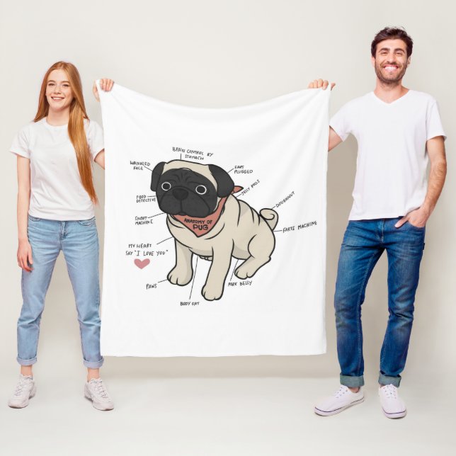 Anatomy Of Pug Dog Chart Fleece Blanket (In Situ)