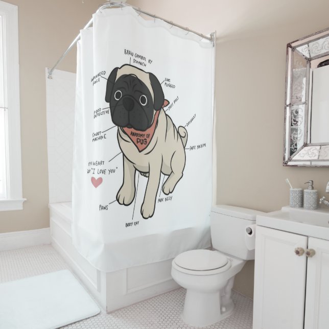 Anatomy Of Pug Dog Chart Shower Curtain (In Situ)