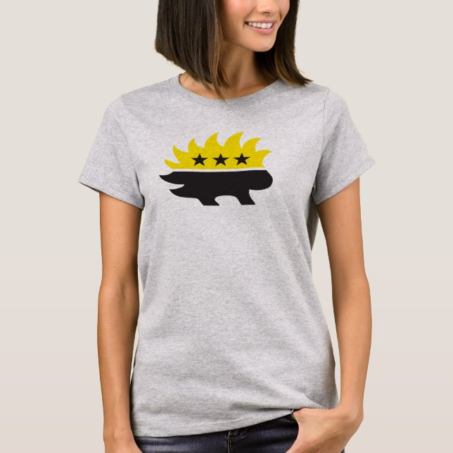 Ancap flag Porcupine logo black and yellow logo T-Shirt (Front)