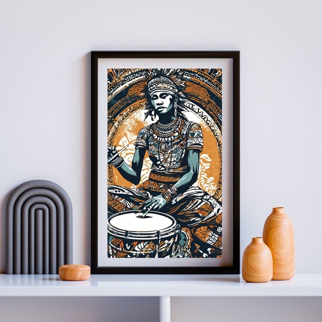 Ancestral Beat – Calm Drummer in Tribal Grace Poster (Creator Uploaded)