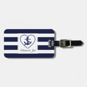 Anchor And Blue Stripes Pattern Luggage Tag