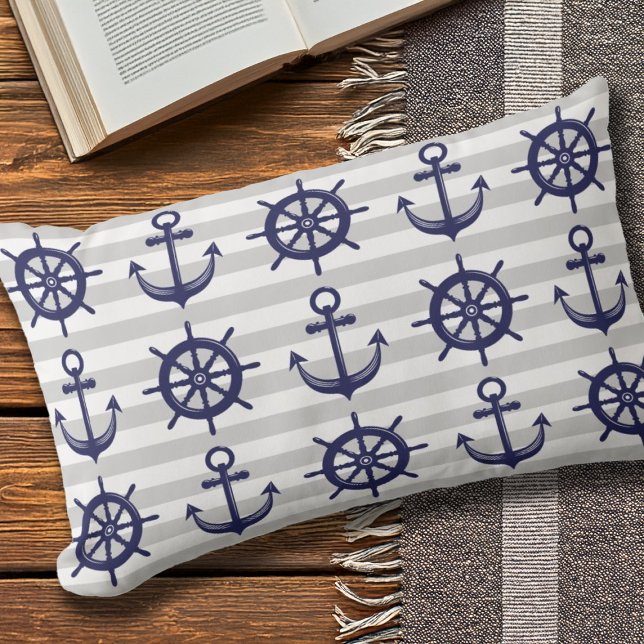 Anchor and Boat Helm Wheel Nautical Outdoor Lumbar Cushion (Creator Uploaded)
