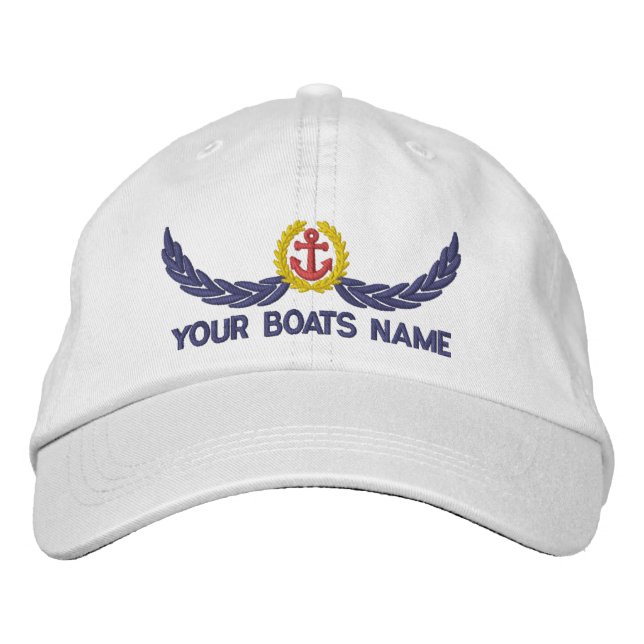 Anchor and boats name sailing captains embroidered hat (Front)