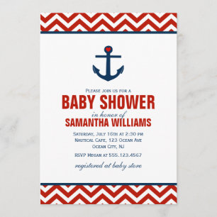 Anchor and Chevrons Nautical Baby Shower {red} Invitation