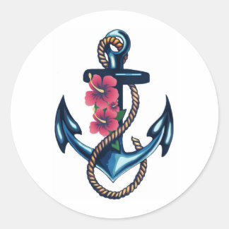 Anchor and Flowers Classic Round Sticker