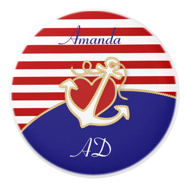 Anchor and Heart Ceramic Knob (Front)