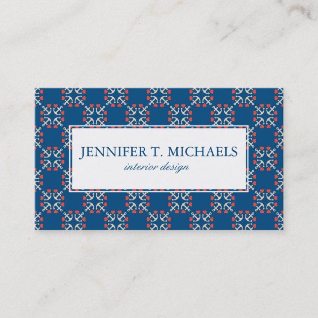 Anchor And Heart Pattern Business Card (Front)