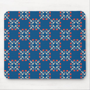 Anchor And Heart Pattern Mouse Pad