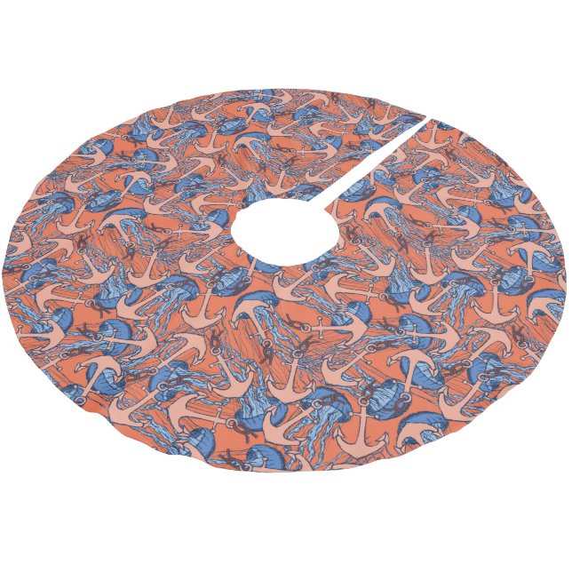Anchor And Jellyfish Pattern Brushed Polyester Tree Skirt (Angled)
