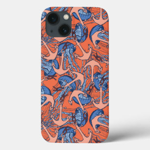 Anchor And Jellyfish Pattern iPhone 13 Case