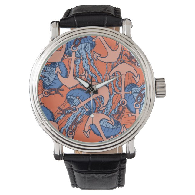 Anchor And Jellyfish Pattern Watch (Front)