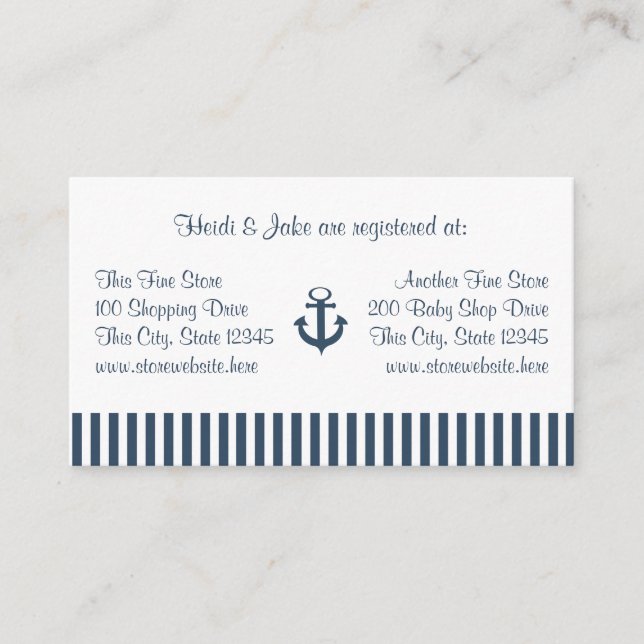 Anchor and Navy Stripes Baby Registry Card (Front)