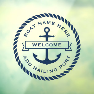 Anchor and rope boat name hailing port welcome