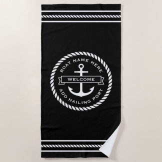 Anchor and rope boat name hailing port welcome beach towel