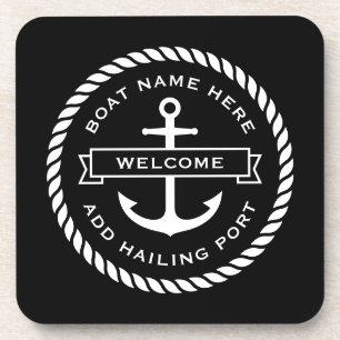 Anchor and rope boat name hailing port welcome coaster