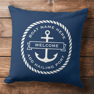 Anchor and rope boat name hailing port welcome cushion