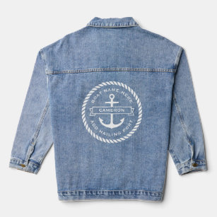 Anchor and rope boat name hailing port welcome denim jacket