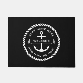 Anchor and rope boat name hailing port welcome doormat