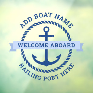 Anchor and rope border boat name welcome aboard