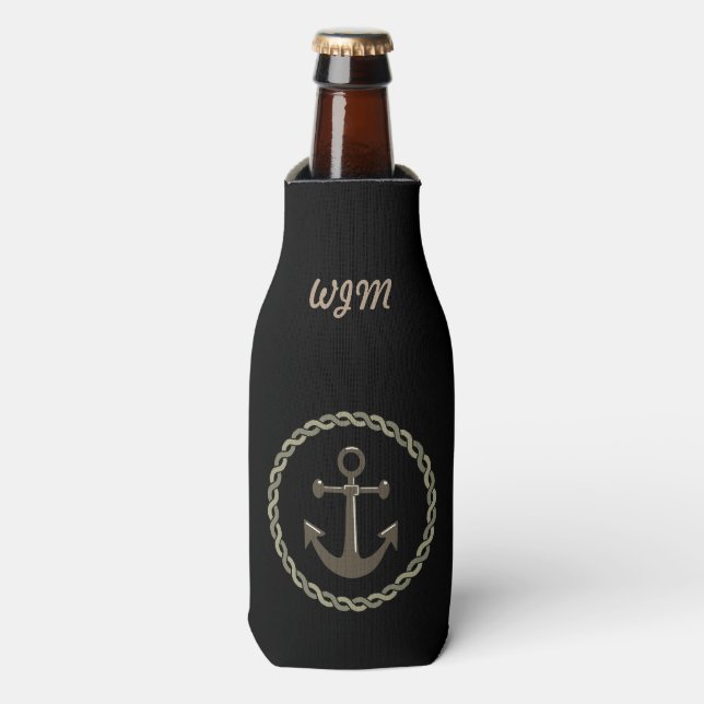 Anchor and Rope Monogrammed Bottle Cooler (Bottle Front)