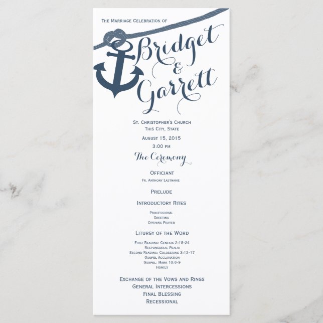 Anchor and Rope Wedding Program Programme (Front)