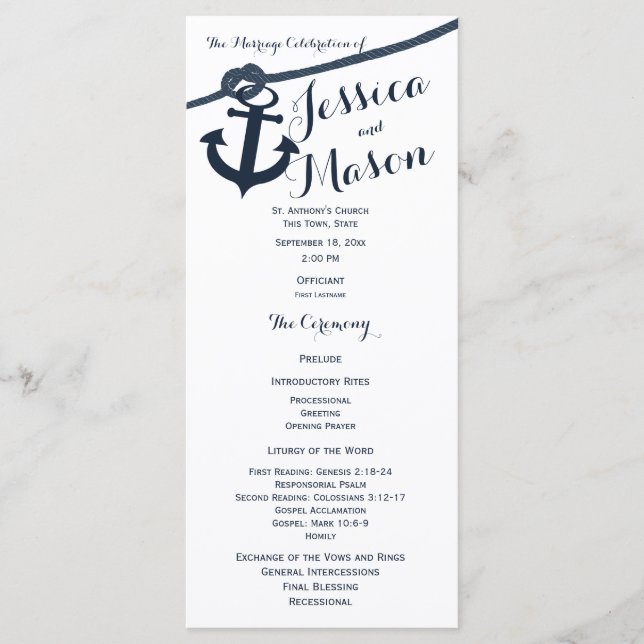 Anchor and Rope Wedding Program Programme (Front)