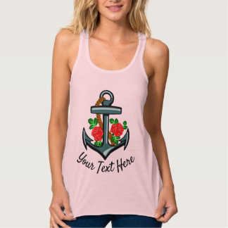 Anchor and Roses Tattoo with your text Singlet