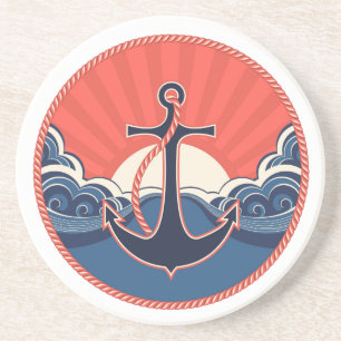 Anchor And Sea Wave Pattern Coaster