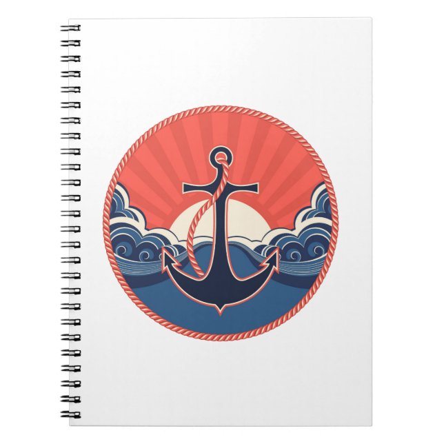 Anchor And Sea Wave Pattern Spiral Notebook (Front)