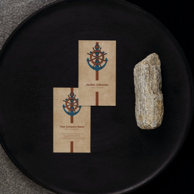 Anchor And Ship Rudder Beige Background Business Card (Creator Uploaded)