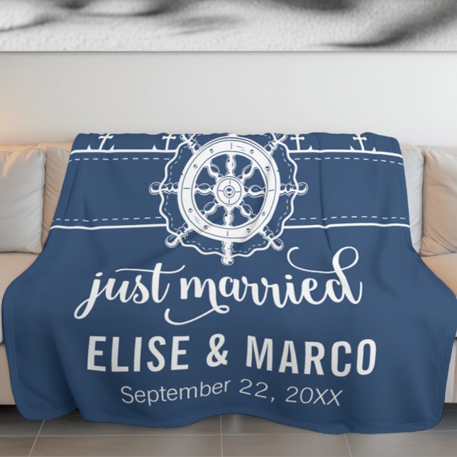 Anchor and Ship Wheel Just Married Fleece Blanket (Anchor and Ship Wheel Just Married Fleece Blanket)
