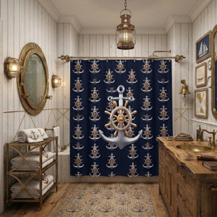 Anchor and Ship's Wheel Shower Curtain