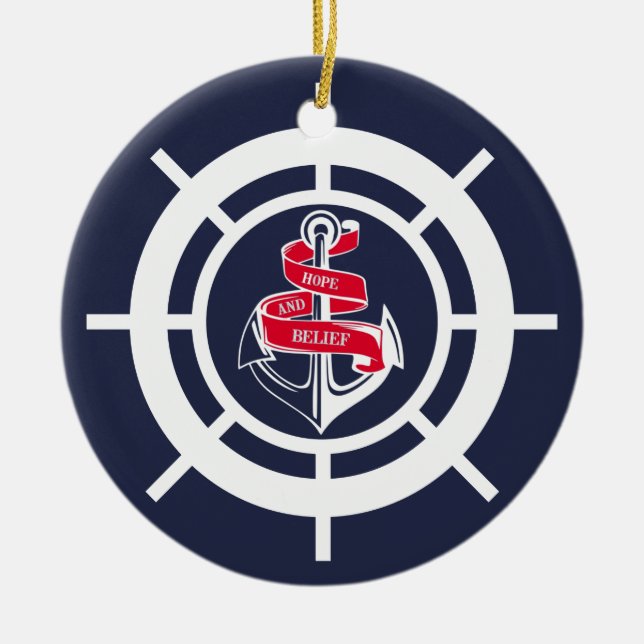 Anchor and steering wheel ceramic tree decoration (Front)