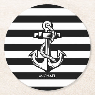 Anchor and Stripes Round Paper Coaster