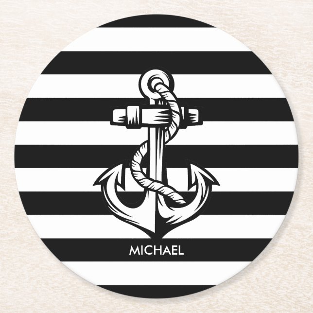 Anchor and Stripes Round Paper Coaster (Front)