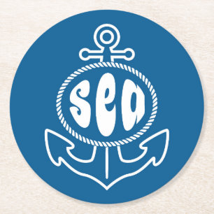 Anchor And The Sea Round Paper Coaster